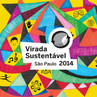 Ilustração com diversas formas geométricas coloridas. Texto na imagem: Virada Sustentável São Paulo 2014