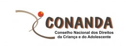 Simbolo do Conanda, parecido com um X e uma bola laranja na ponta superior direita.