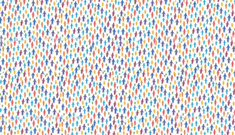 Desenhos de pessoas coloridas em um fundo branco.