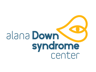 Logo com o símbolo de um coração amarelo com um olho. Texto na imagem: Alana Down Syndrome Center