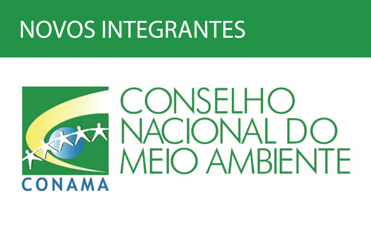 Logo do Conselho Nacional do Meio Ambiente, com uma tarja verde na qual está escrito "novos integrantes"